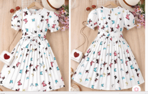 BAESD Girls Conversational Print Round Neck Puff Sleeves Cotton Fit & Flare Dress